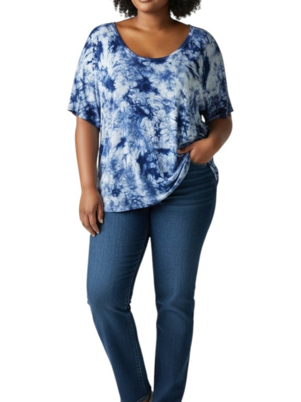 Old Navy Womens Voop Neck Plus XXL T Shirt Large Blue Tie Dye Short Sleeve Top